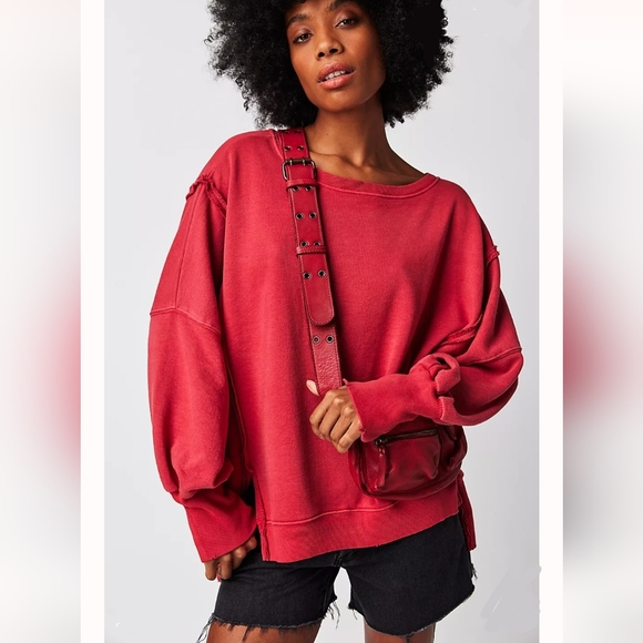 Free People Tops - NWT FREE PEOPLE CAMDEN Red OVERSIZED PULLOVER Sweatshirt We the Free